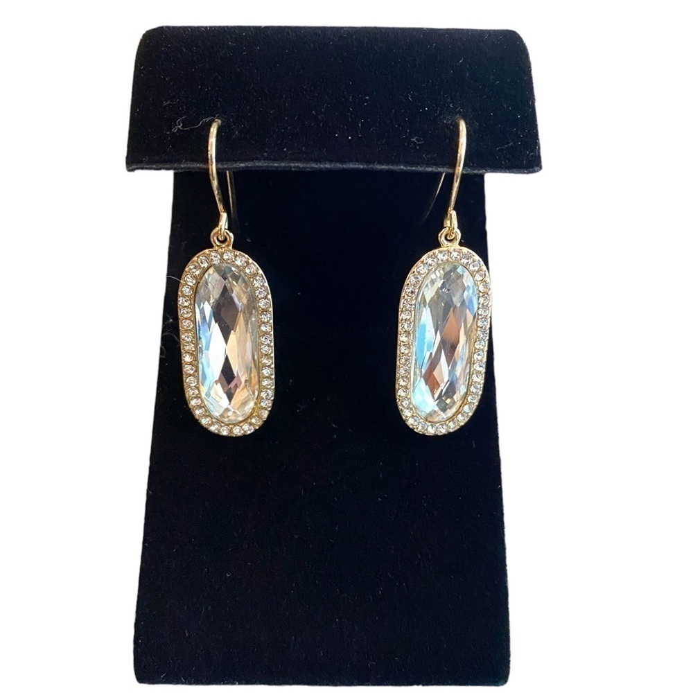 Gold Toned Dangling Rhinestone Earrings - Picture 1 of 2